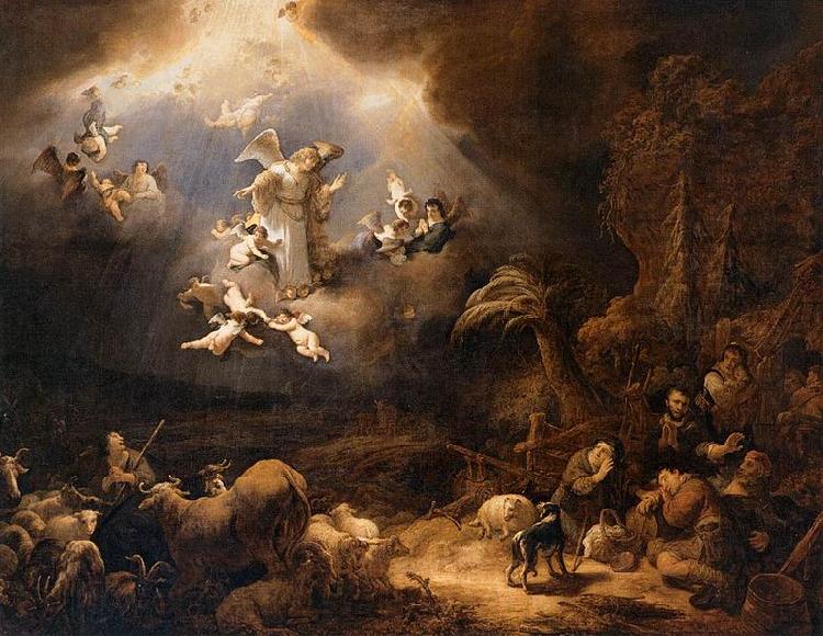 Govaert Flinck Angels Announcing the Birth of Christ to the Shepherds Norge oil painting art